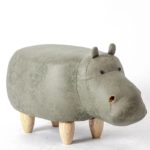 Repose-pieds avec rangement en forme d'hippopotame, tabouret rembourré en bois massif, artisanal – Image 4