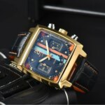 Montre-bracelet Monaco, mouvement à Quartz, bracelet en cuir, étanche – Image 5