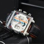 Montre-bracelet Monaco, mouvement à Quartz, bracelet en cuir, étanche – Image 3