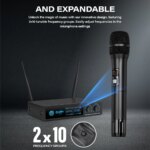 Système de 2 microphones sans fil UHF, à fréquence réglable 520 à 579 MHz, entièrement en métal – Image 3
