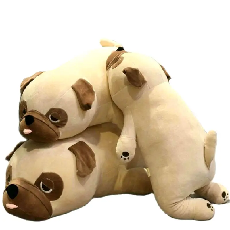 Peluche géante coussin, chien Carlin couché, douce et confortable, 50 à 85 cm
