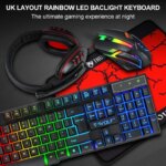 Ensemble clavier mécanique, souris, casque de jeux et tapis, rétroéclairage RGB, QWERTY, filaire – Image 2