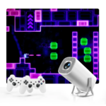 Projecteur et console de jeux Android 11, 2 en 1, 3000 jeux vidéo, 2 manettes sans fils, 1280x720P, WiFi 6 – Image 2