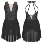 Costume de patinage artistique en strass, sans manches, dos à bretelles, justaucorps