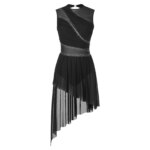 Costume de patinage artistique en strass, asymétrique, justaucorps moderne, sans manches – Image 5