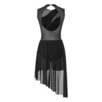 Costume de patinage artistique en strass, asymétrique, justaucorps moderne, sans manches – Image 4