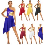 Robe de danse moderne sans manches, asymétrique, patchwork de dentelle, performance sur scène – Image 3