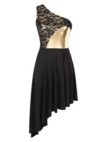 Robe de danse moderne sans manches, asymétrique, patchwork de dentelle, performance sur scène – Image 4
