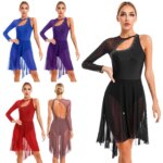 Robe de danse à manches longues en maille transparente, strass, justaucorps, patinage artistique – Image 4