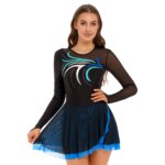 Costume de patinage artistique, à manches longues, strass, justaucorps, performance sur scène – Image 4