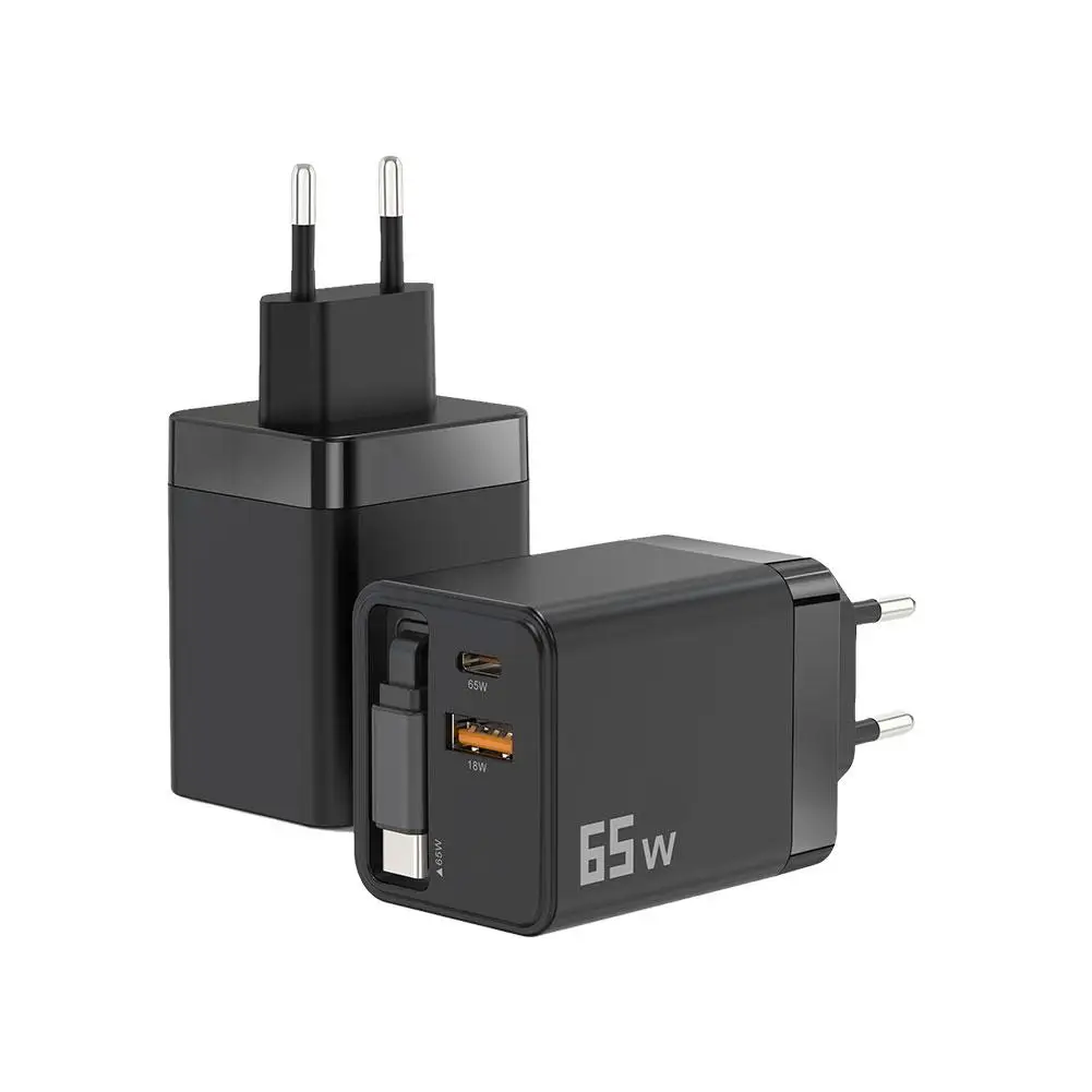 182311-1eljil.jpg Chargeur rapide 65W avec câble rétractable USB Type-C, pour iOS, Android – Image 1