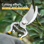 Sécateur de jardin professionnel 21 cm, lame en acier carbone trempé, coupe 10 mm, poignée confort en PVC, idéal pour arbres fruitiers et bonsaïs – Image 3