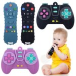 Anneau de dentition silicone bébé, forme télécommande, manette de jeux, sans latex (0-24 mois)