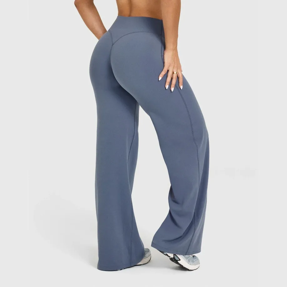 Pantalon de sport taille croisée évasé, tissu respirant et extensible