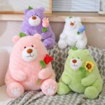 Peluche ourson avec fleur, cadeau doux et décoratif, doux coussin câlin, 25 cm – Image 5