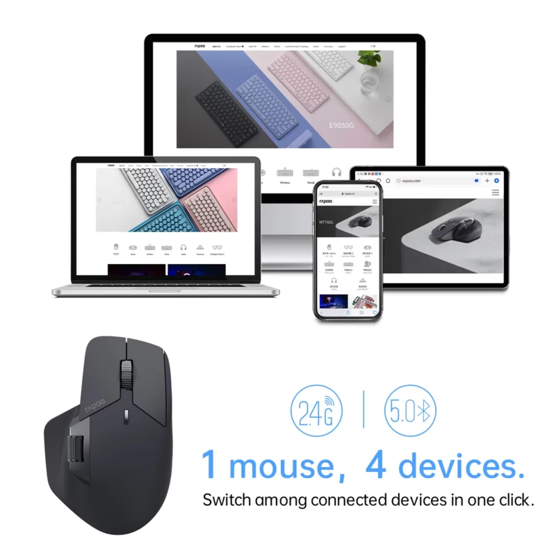 Rapoo-Souris sans fil aste multimode MT760L/MT760M, ergonomique 4000 ug, prend en charge jusqu'à 4 revie, Bluetooth – Image 3