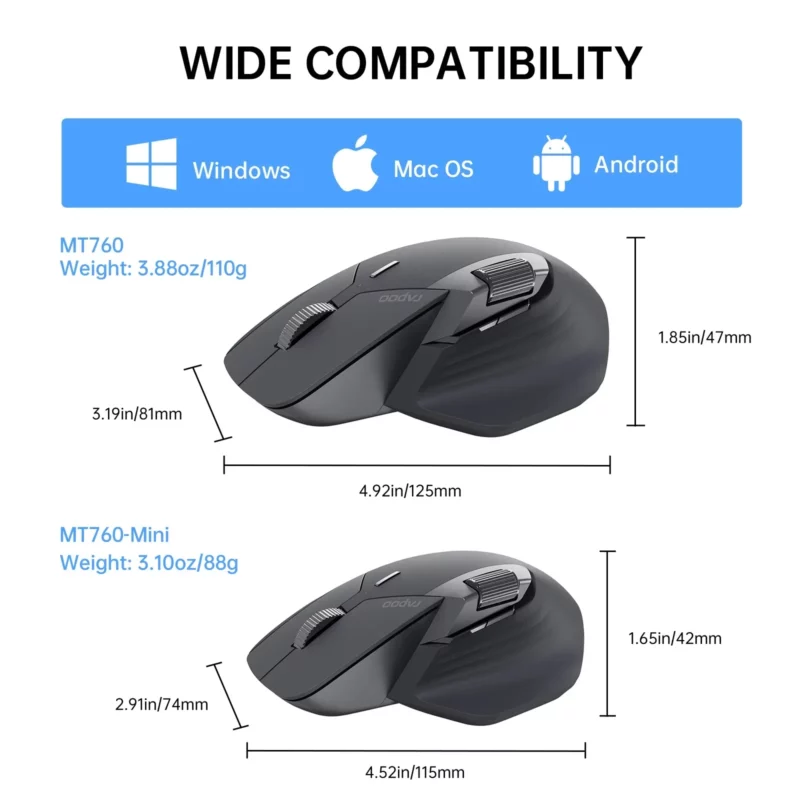 Rapoo-Souris sans fil aste multimode MT760L/MT760M, ergonomique 4000 ug, prend en charge jusqu'à 4 revie, Bluetooth – Image 7